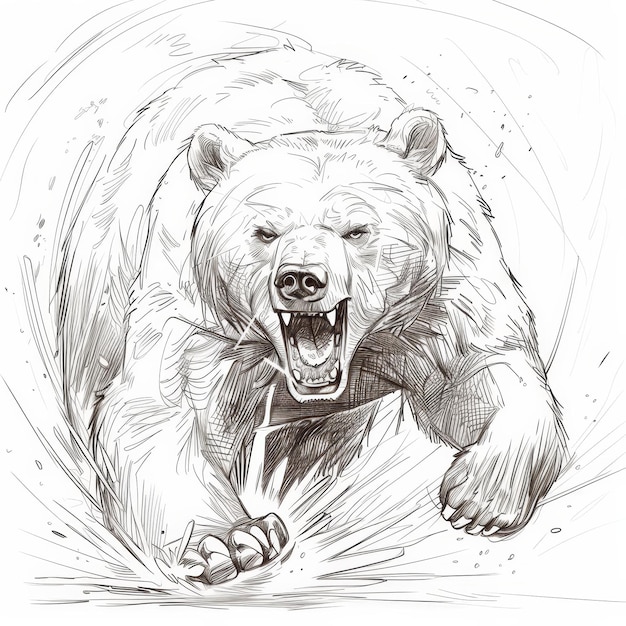 Photo a drawing of a bear with its mouth open