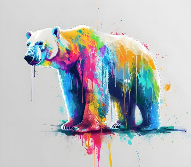 Photo a drawing of a bear with rainbow colors on it