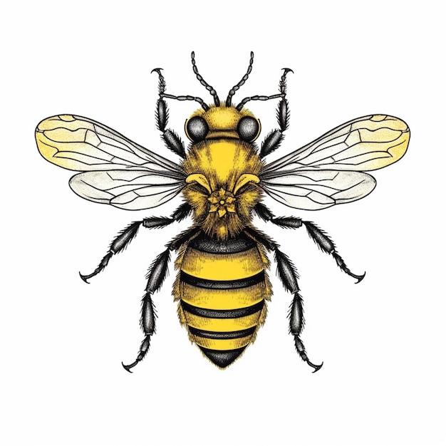 a drawing of a bee with a yellow and black stripe on its body generative ai