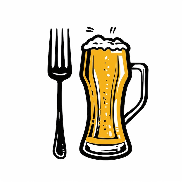 Photo a drawing of a beer mug with a fork and a fork