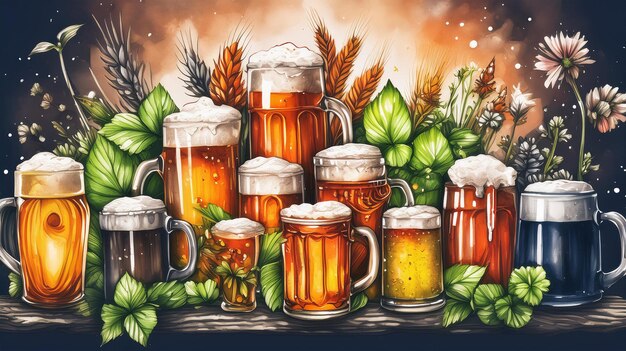 a drawing of beer mugs with the words beer on it