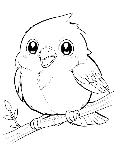 a drawing of a bird on a branch with a big yellow beak