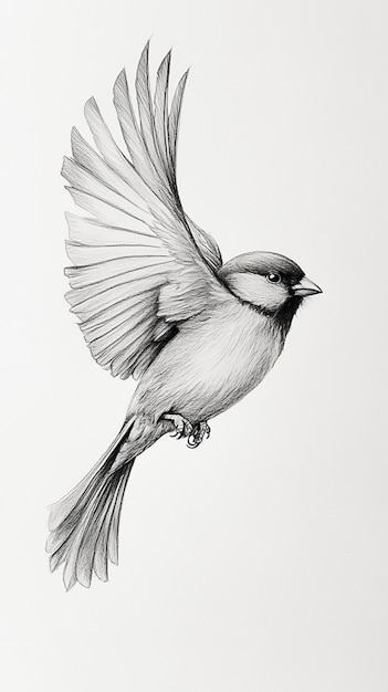 A drawing of a bird flying in the air with its wings spread