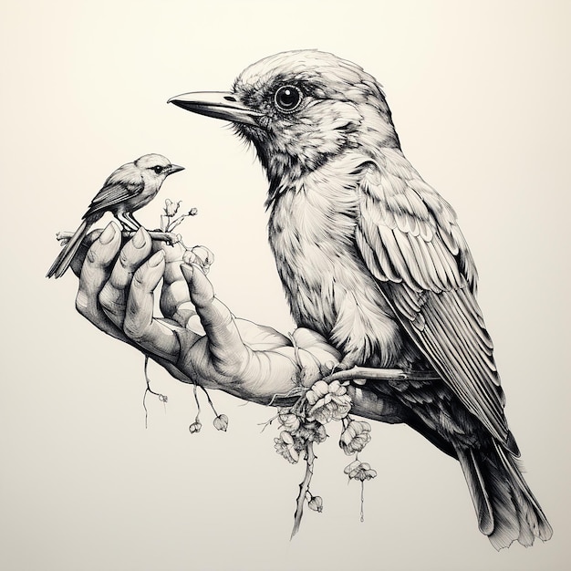 a drawing of a bird and a hand that says quot bird quot