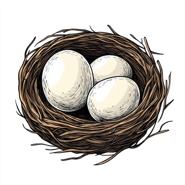 Photo a drawing of a bird nest with eggs in it