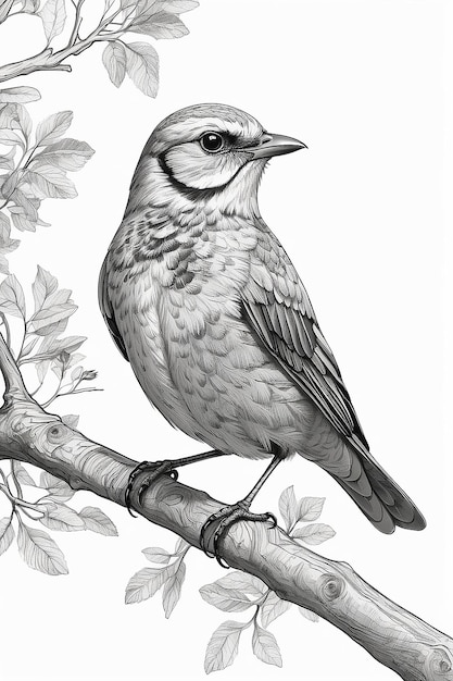 A drawing of a bird perched on a tree branch generative ai