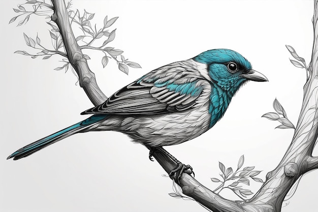 A drawing of a bird perched on a tree branch generative ai