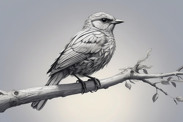 A drawing of a bird perched on a tree branch generative ai