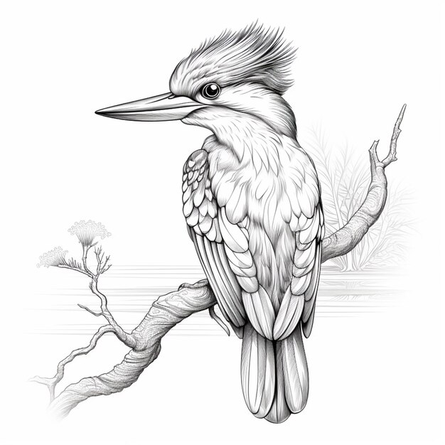 a drawing of a bird sitting on a branch of a tree generative ai