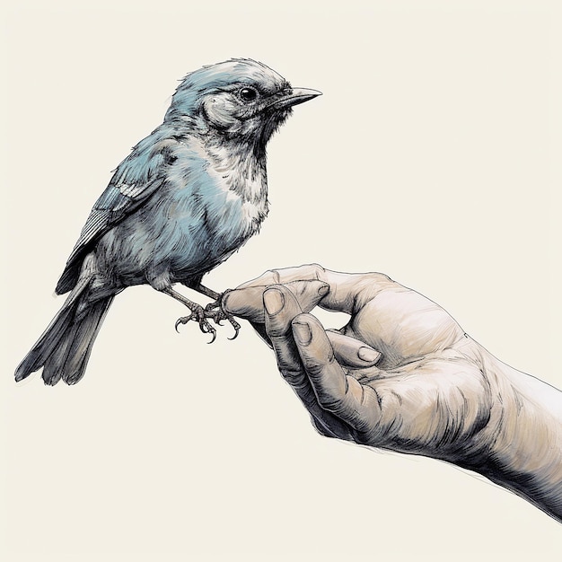 Photo a drawing of a bird that is on a hand