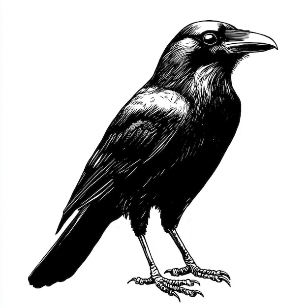 a drawing of a bird with a black beak and a white background