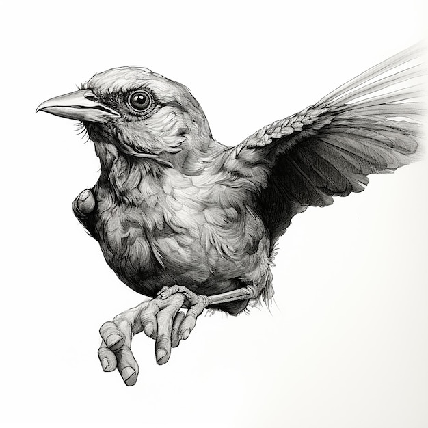 Photo a drawing of a bird with a black and white background