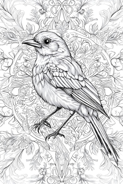 Photo a drawing of a bird with a black and white background