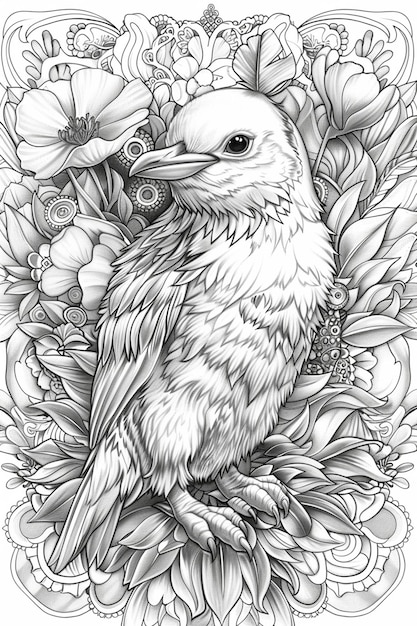 Photo a drawing of a bird with a crown of flowers