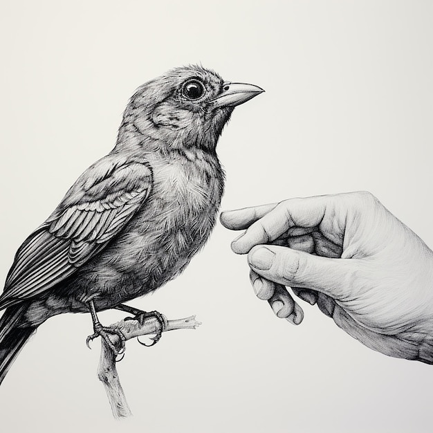 Photo a drawing of a bird with a hand that says quot bird quot