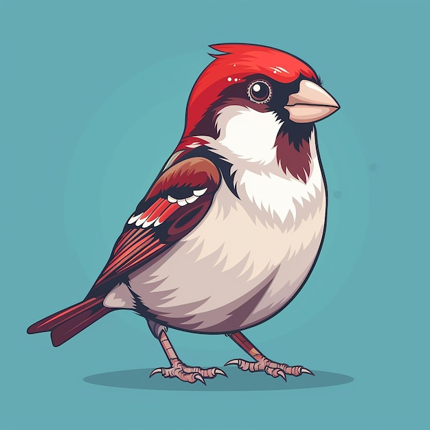 a drawing of a bird with a red beak and white feathers