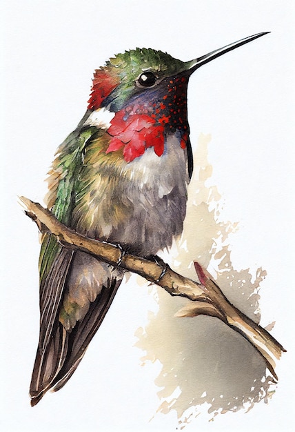 A drawing of a bird with red and green feathers and a red head.