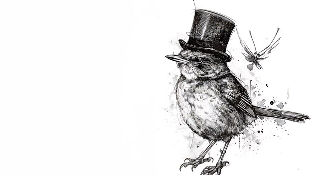 Photo a drawing of a bird with a top hat on it