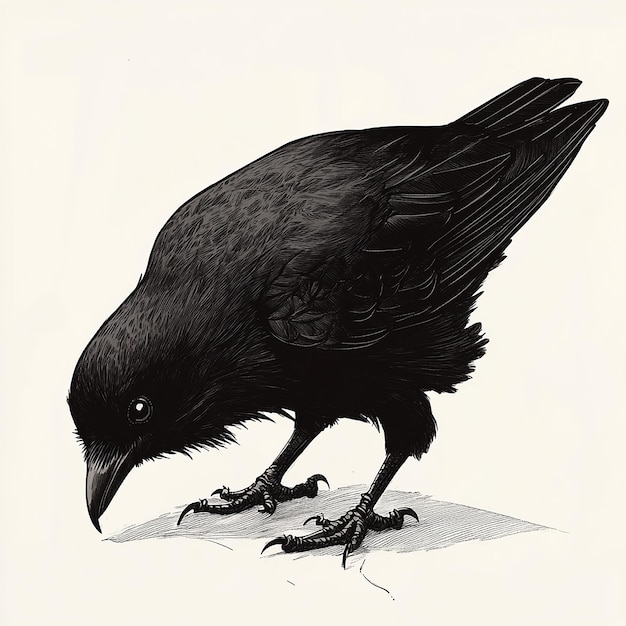 a drawing of a black bird with a long beak