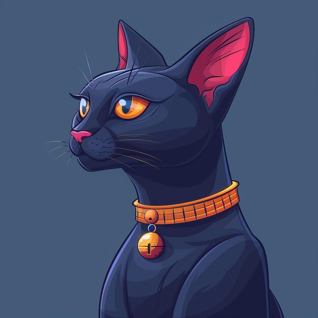 Photo a drawing of a black cat with orange eyes and a collar that says  the name