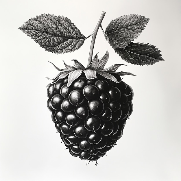 a drawing of a blackberry with leaves and a leaf that says blackberry