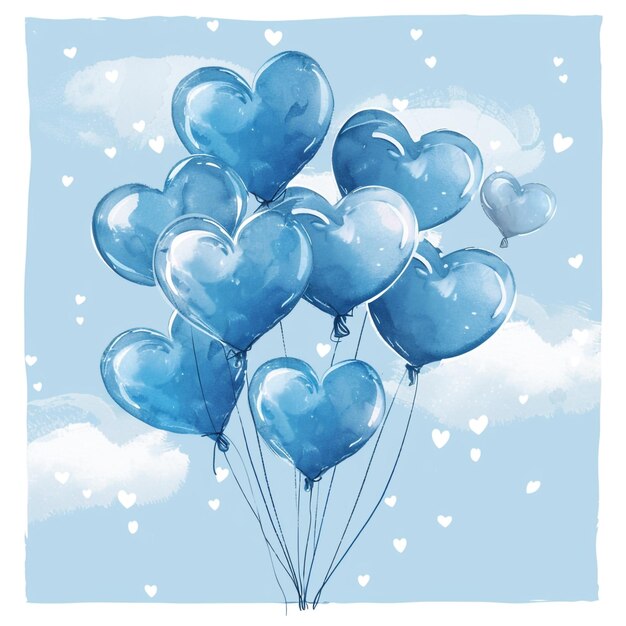 a drawing of blue balloons with hearts and the words love you