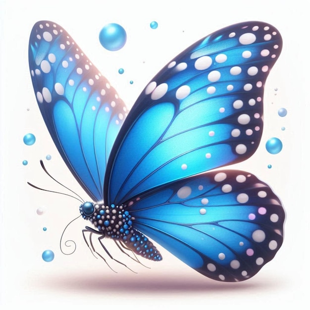 a drawing of a blue butterfly with blue spots on it