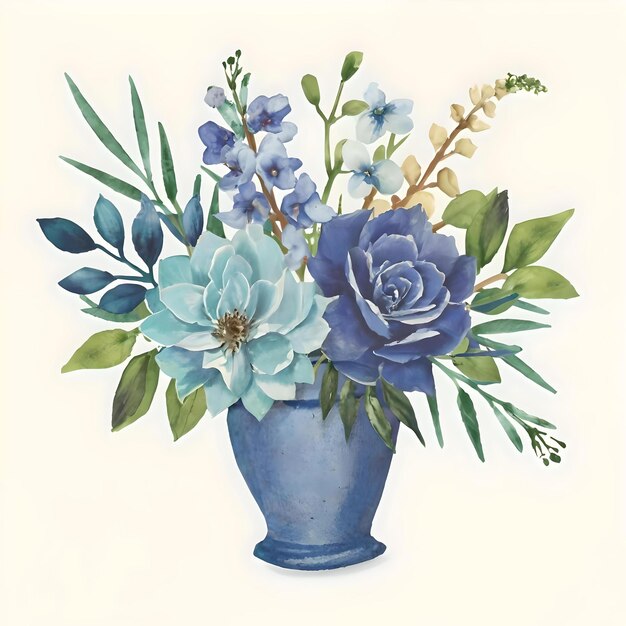 A drawing of a blue flower in a blue vase