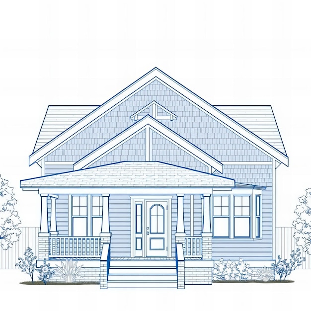 Photo a drawing of a blue house with a blue and white pattern