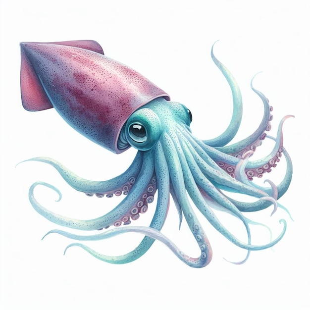 a drawing of a blue octopus with a pink nose