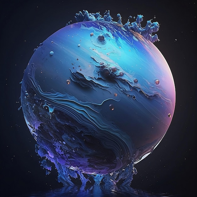 A drawing of a blue planet with a water splashing around it.