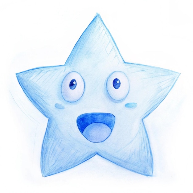 a drawing of a blue star with a sad face