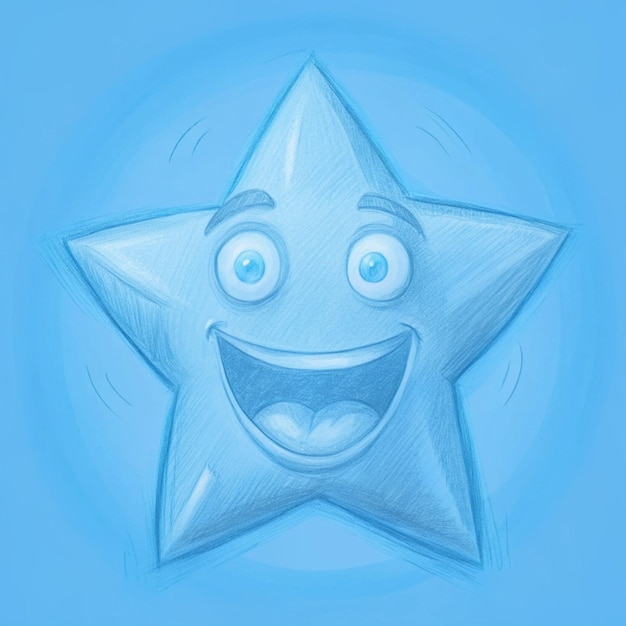 a drawing of a blue star with a smiley face