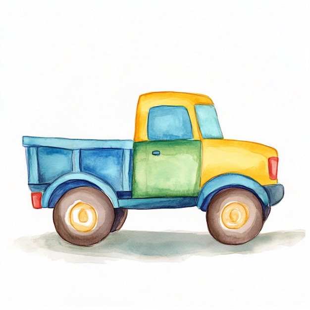 Photo a drawing of a blue truck with a green and blue front