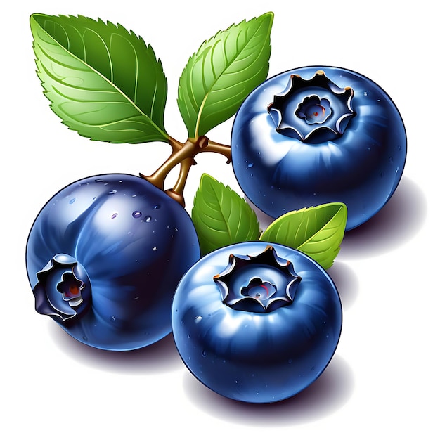 Photo a drawing of blueberries with green leaves and a white background