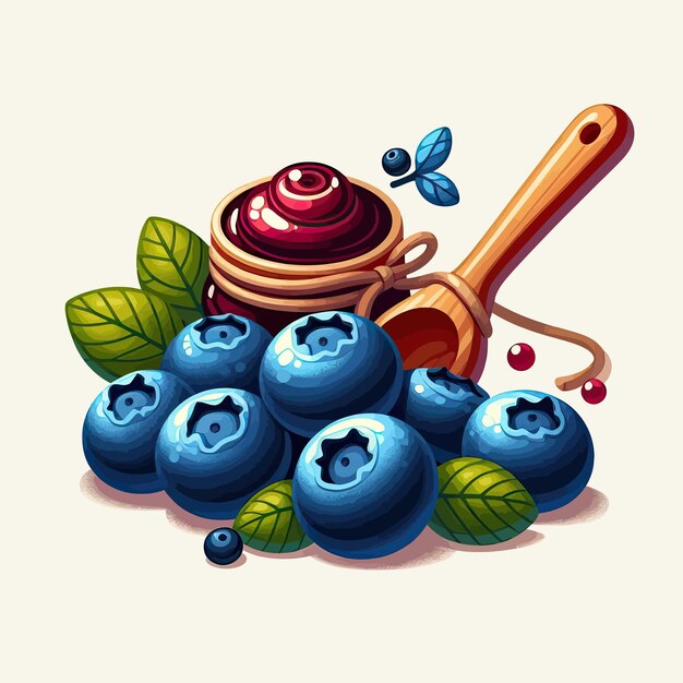 Photo a drawing of blueberries with a wooden spoon and a knife