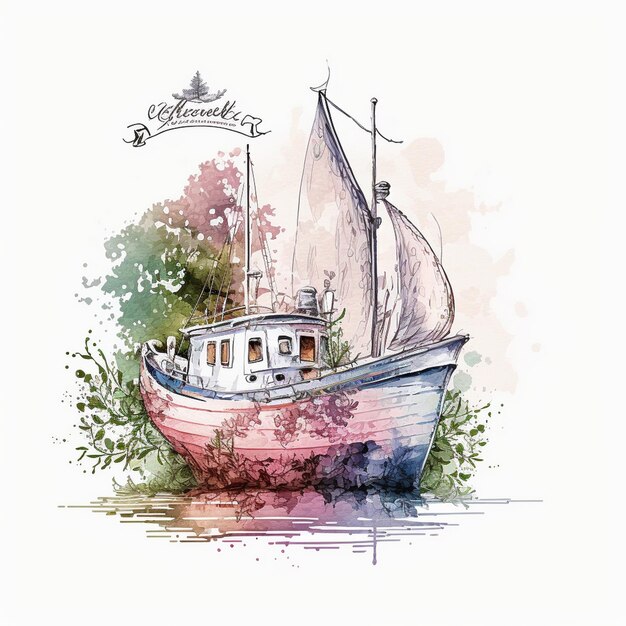 Photo a drawing of a boat with a boat and the word quot fort quot on it