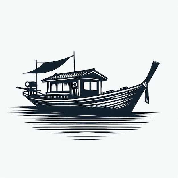 a drawing of a boat with a house on the front