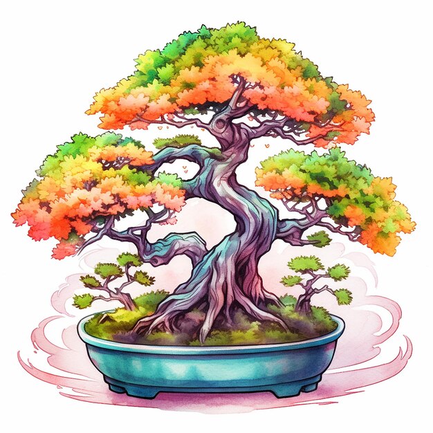 A drawing of a bonsai tree in a pot with the title'bonsai'on it.