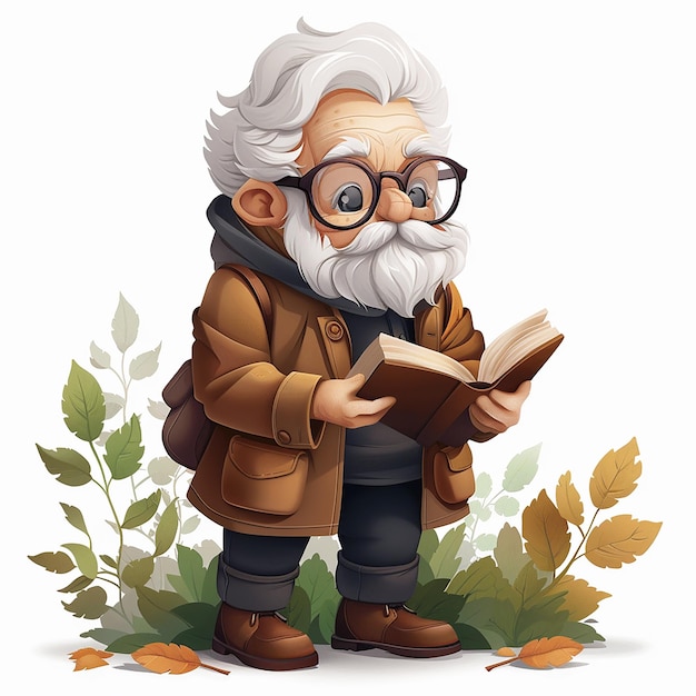 a drawing of a book called old man with glasses and a book titled old man