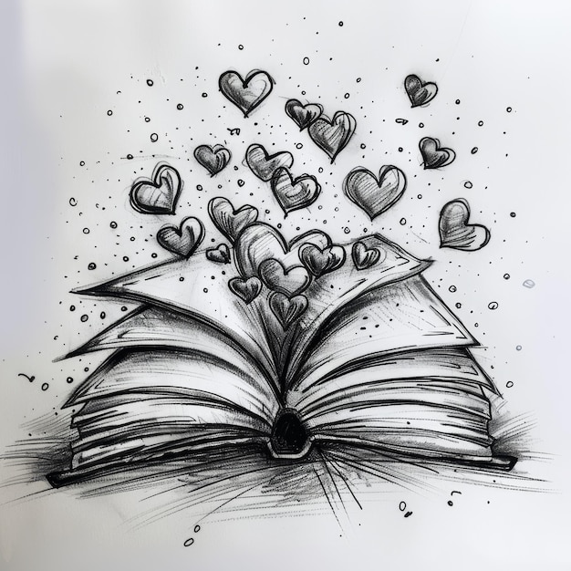 Photo a drawing of a book with hearts and hearts on it