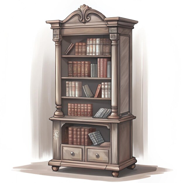 a drawing of a bookcase with a book on the bottom