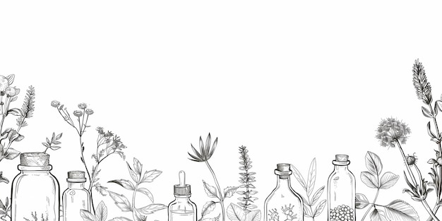 Photo a drawing of a bottle of flowers and plants