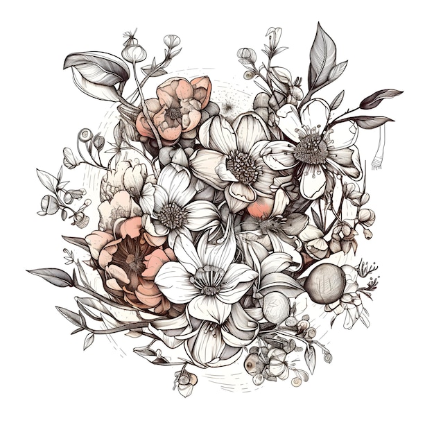 A drawing of a bouquet of flowers with a white background.