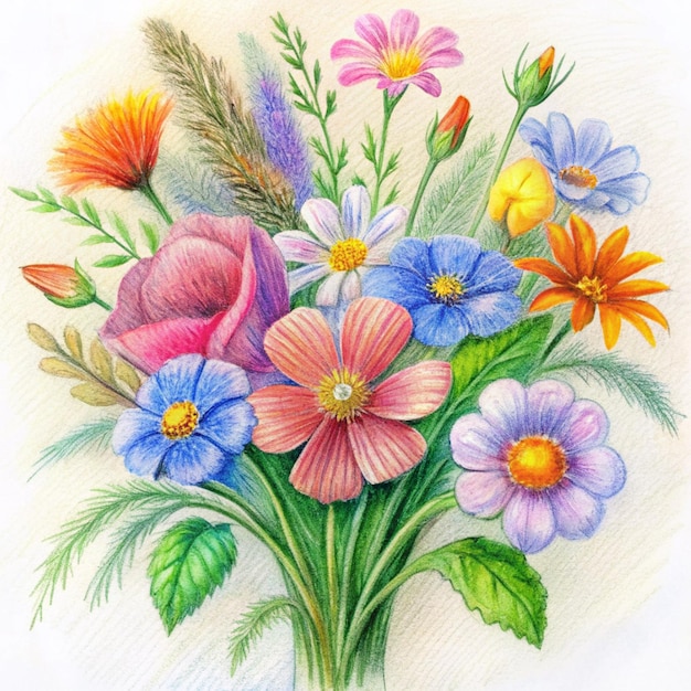 a drawing of a bouquet of flowers with the words spring on it