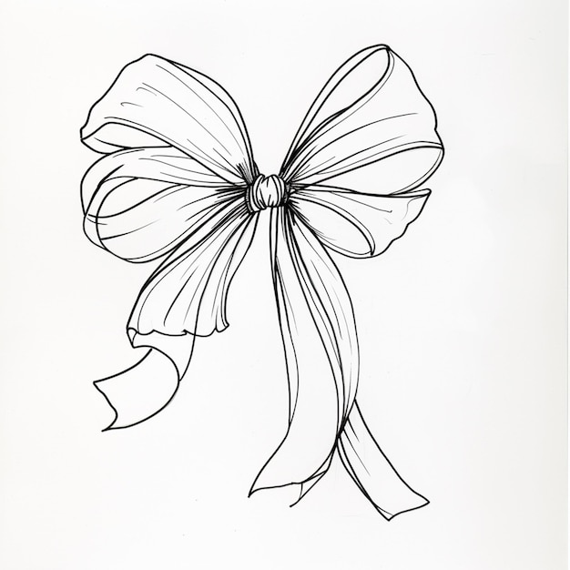 Photo drawing of a bow with a ribbon on a white background generative ai