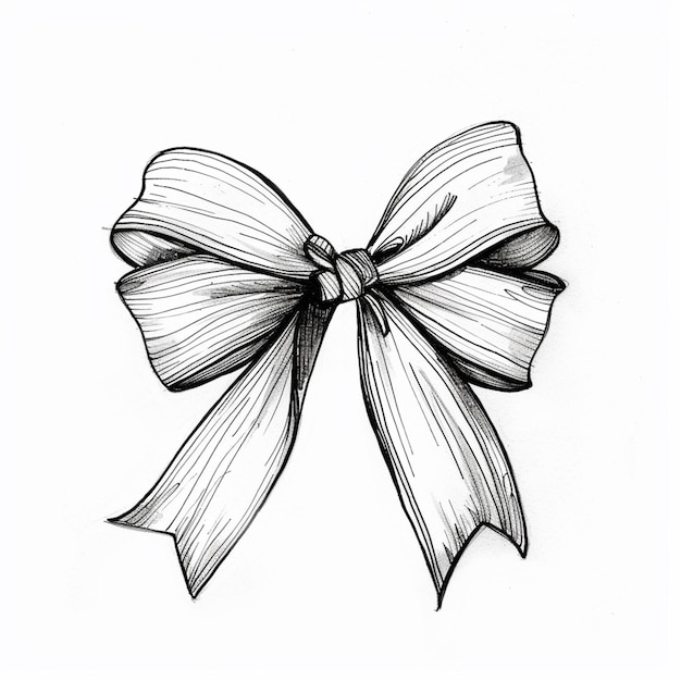 Photo drawing of a bow with a ribbon on a white background generative ai