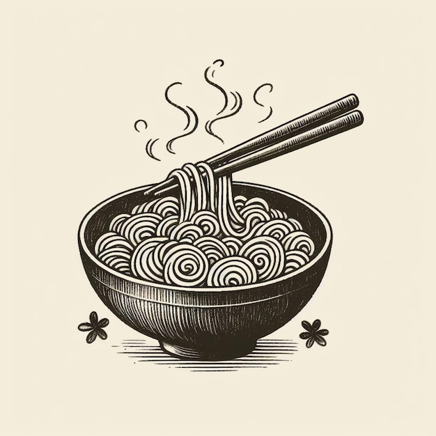 a drawing of a bowl of noodles with the words noodle on it