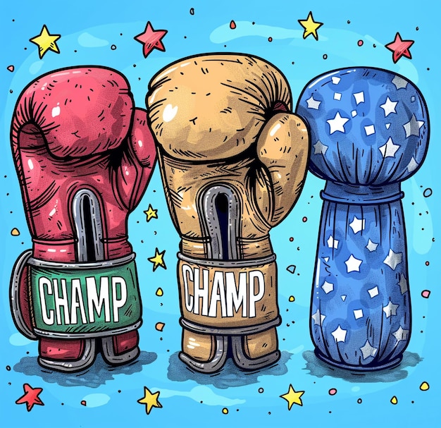 Photo a drawing of a boxer wearing a red boxing glove with the word champion on it