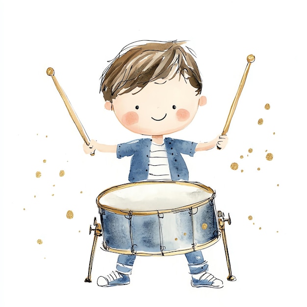 Photo a drawing of a boy playing a drum with the words  the  on it